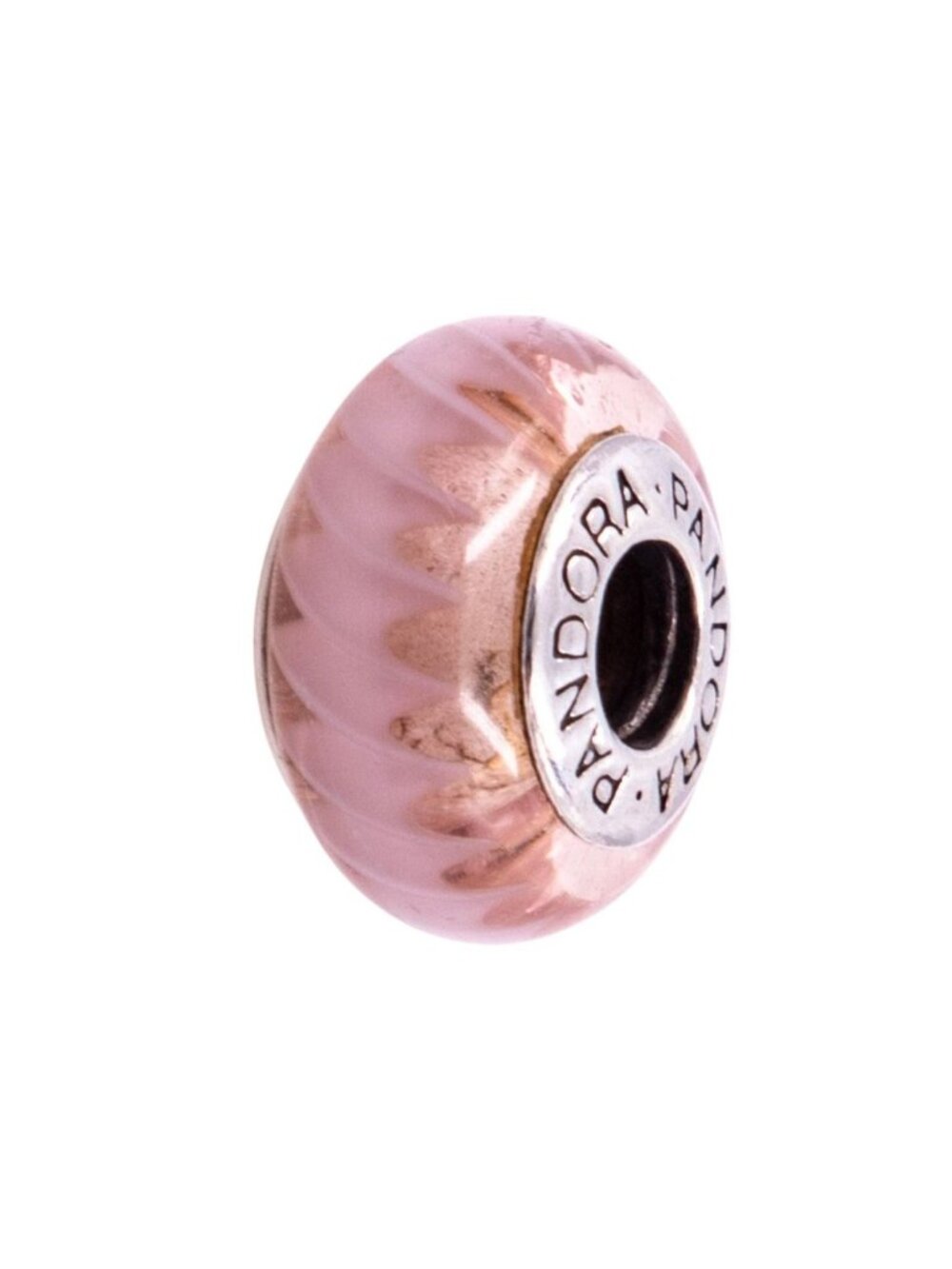 Pandora Retired Pink Zig Zag Murano Glass Sterling Silver Charm Bead